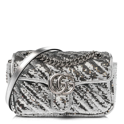 Gucci Sequin Matelasse Mini GG Marmont Shoulder Bag Silver 1 of 8