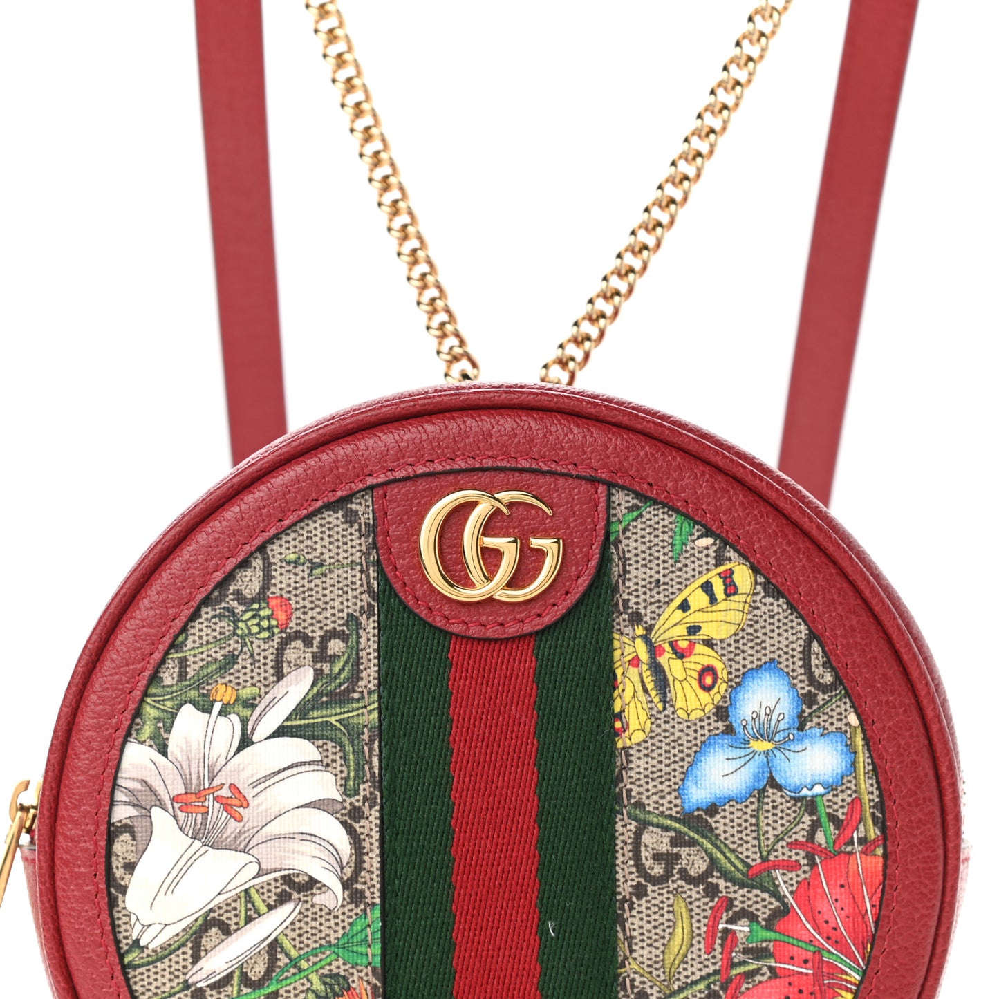 GG Supreme Monogram Web Flora Mini Ophidia Round Backpack Red