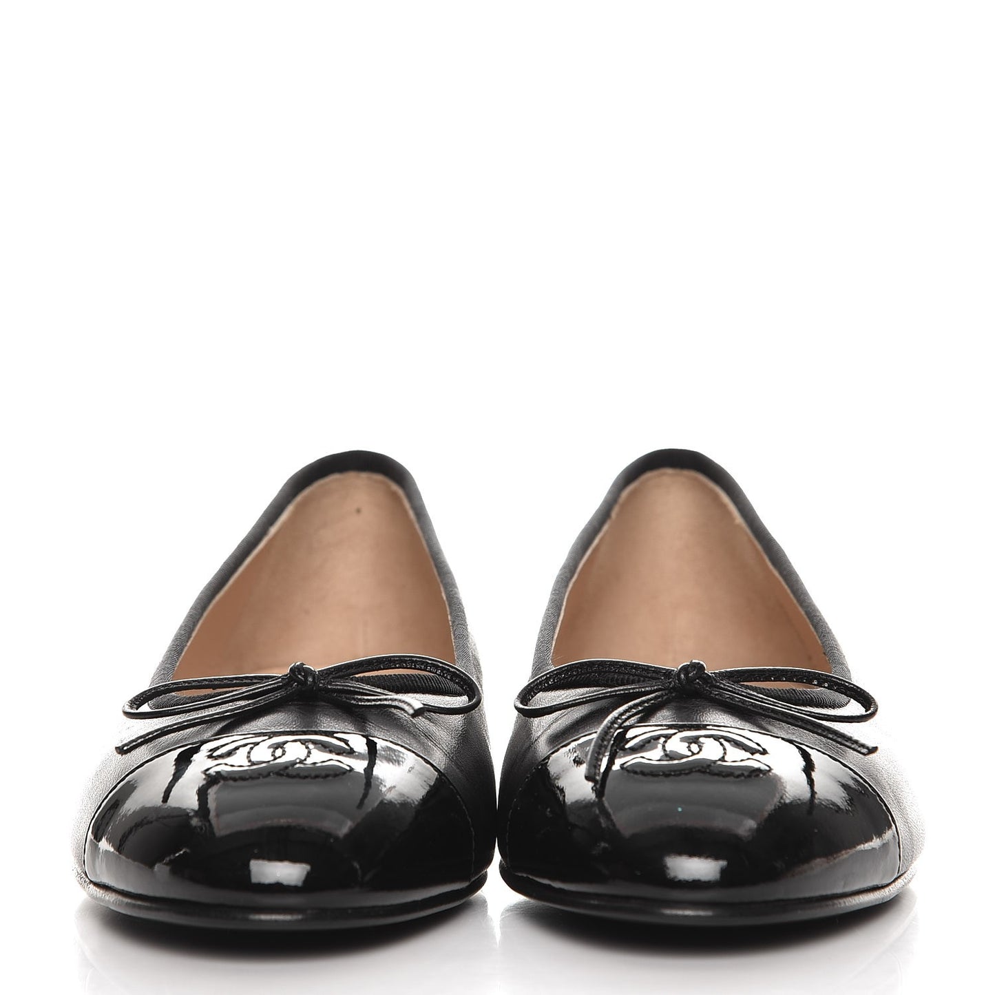 Lambskin Patent Cap Toe Ballerina Flats 40.5 Black