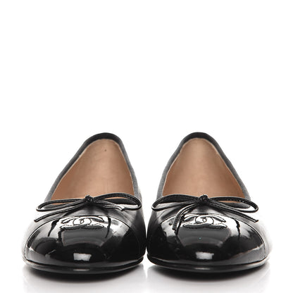 Chanel Lambskin Patent Cap Toe Ballerina Flats 40.5 Black 3 of 9