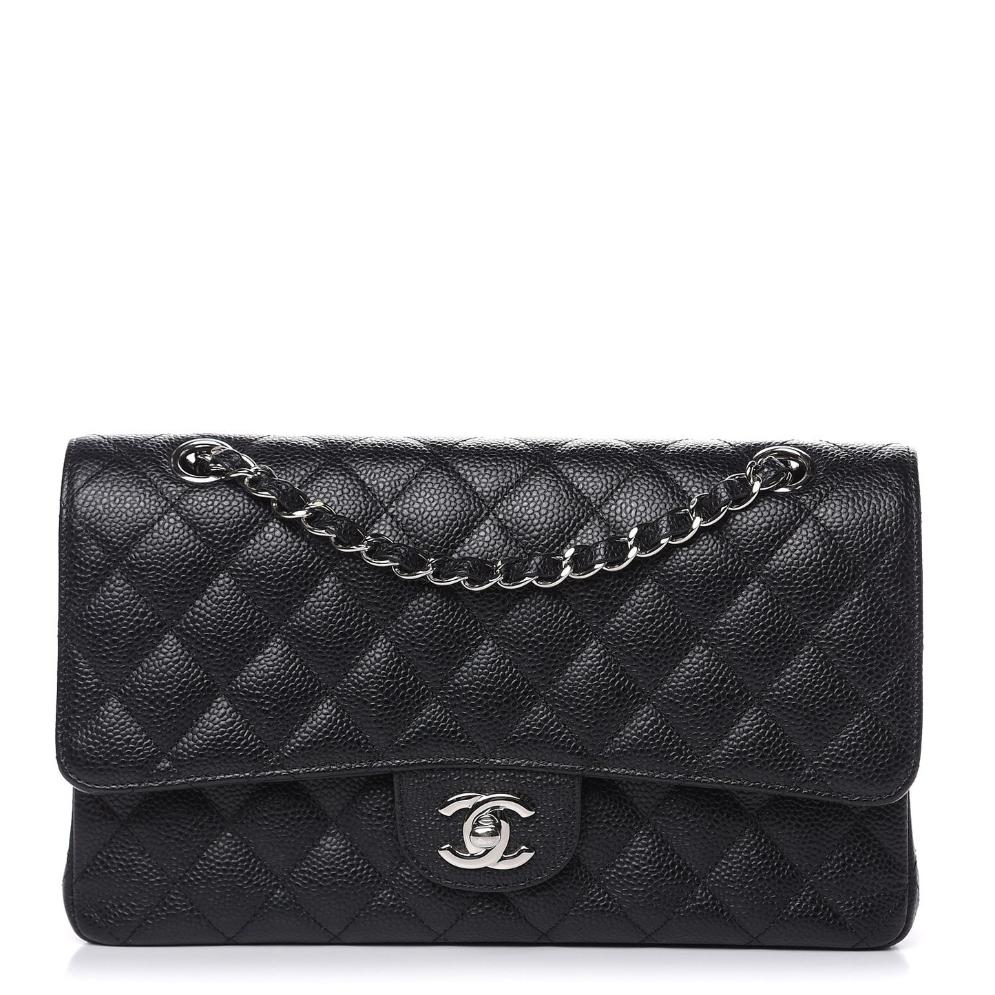 Caviar Quilted Medium Double Flap Black