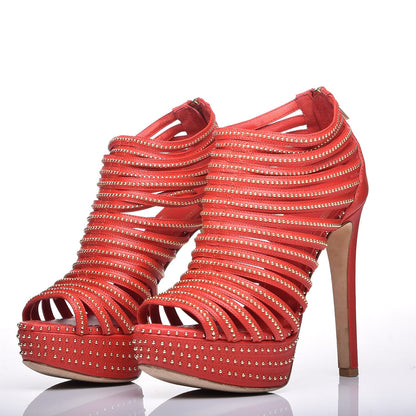Christian Dior Calfskin Caged Studded Sandals 35 Rouge 3 of 12