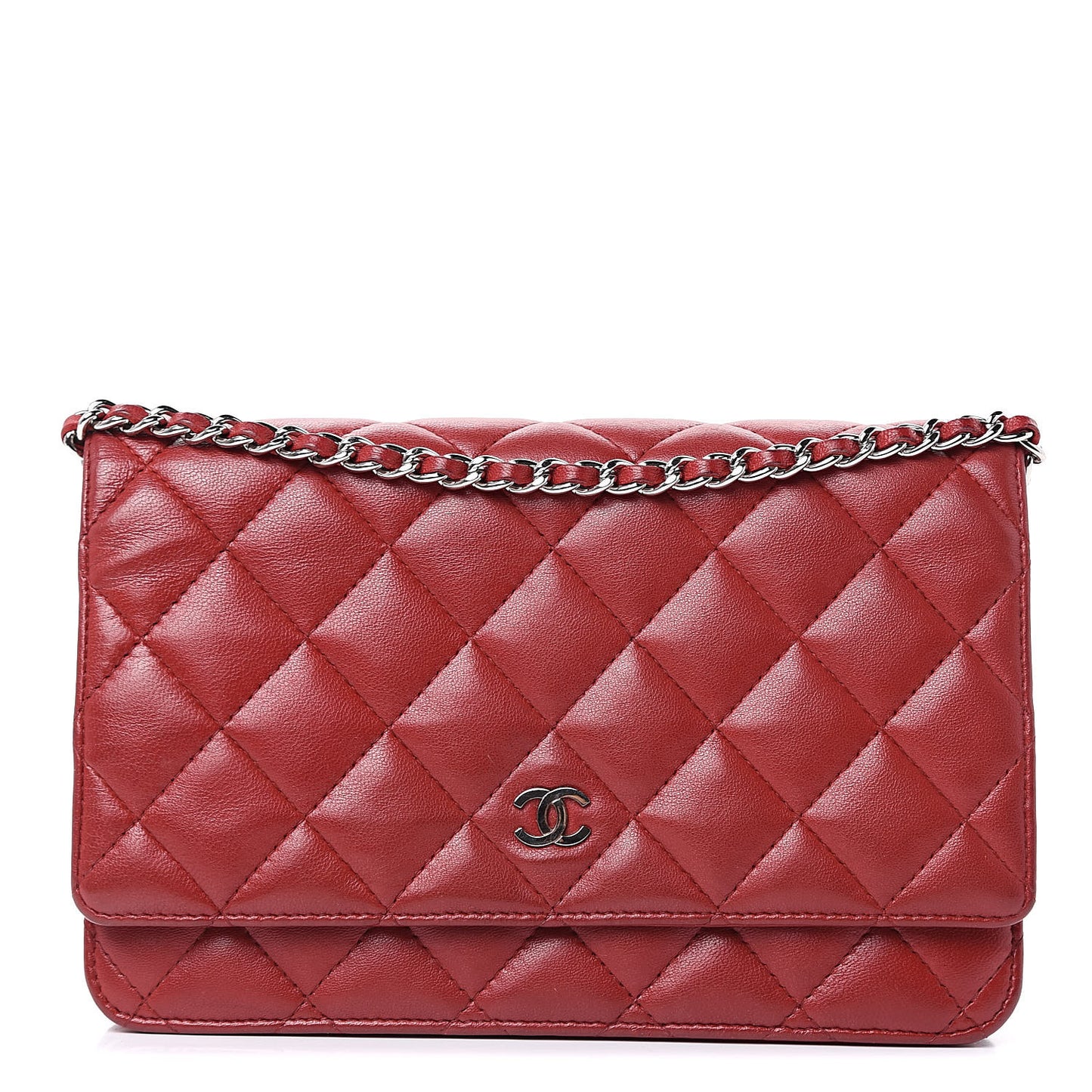 Lambskin Quilted Wallet On Chain WOC Red