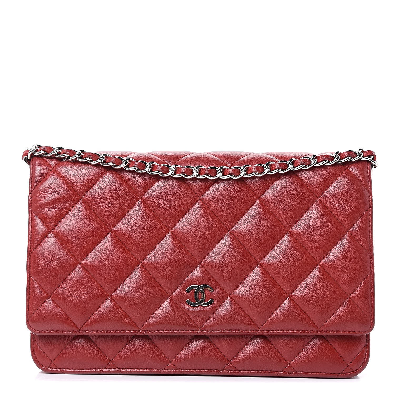 Chanel Lambskin Quilted Wallet On Chain WOC Red 1 of 15