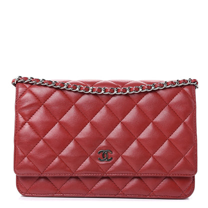 Chanel Lambskin Quilted Wallet On Chain WOC Red 1 of 15