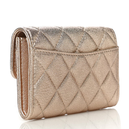Chanel Metallic Lambskin Quilted Flap Card Holder Wallet Gold 3 of 12