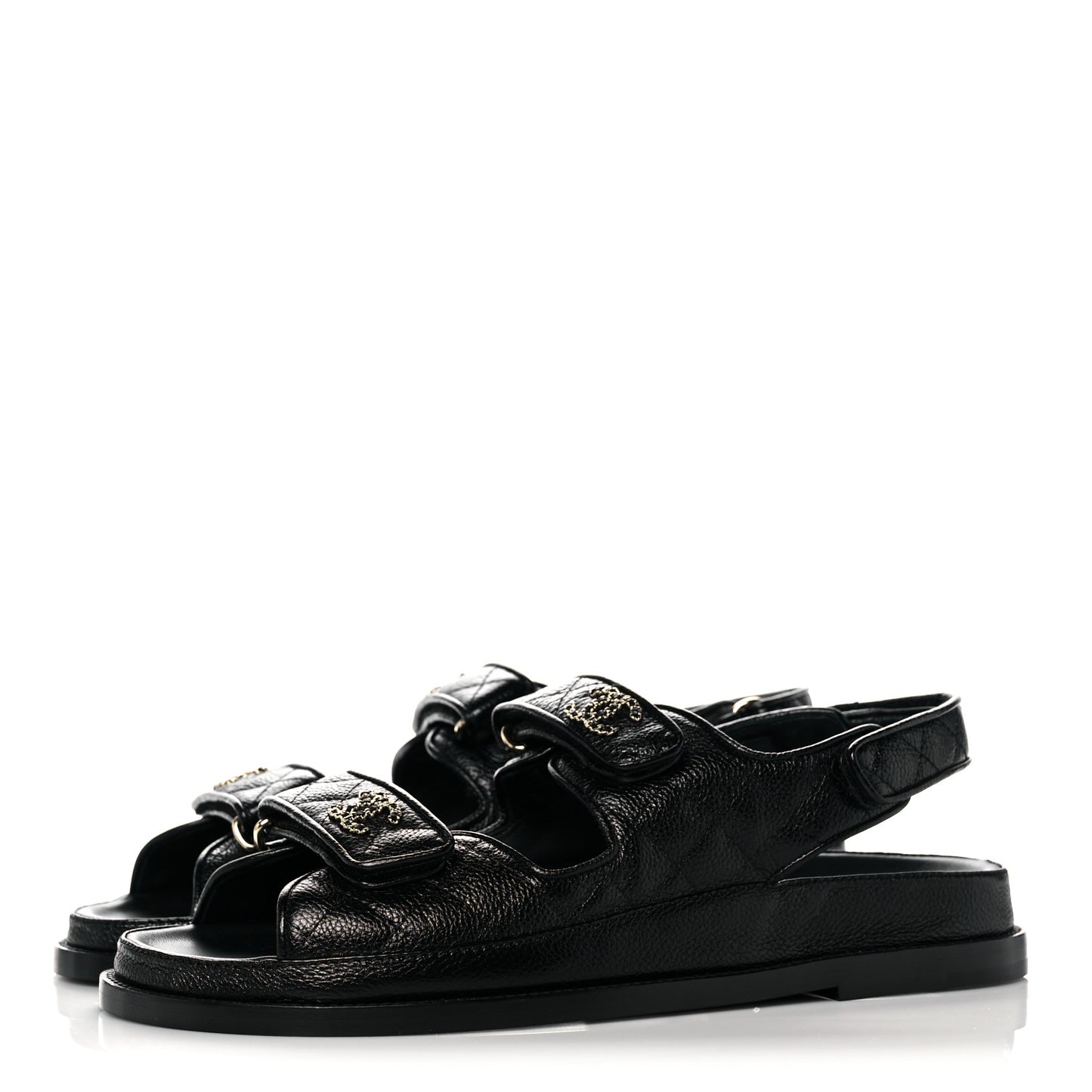 Grained Calfskin Velcro Dad Sandals 41 Black