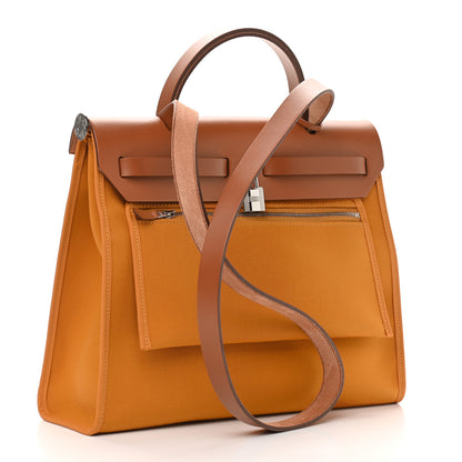 Hermes Toile Officer Vache Hunter Herbag Zip 31 PM Jaune Ambre Natural 4 of 11