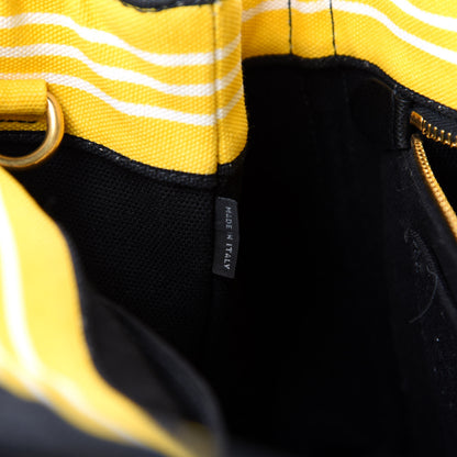 Prada Canvas Canapa Righe Striped Logo Tote Yellow Black 10 of 12