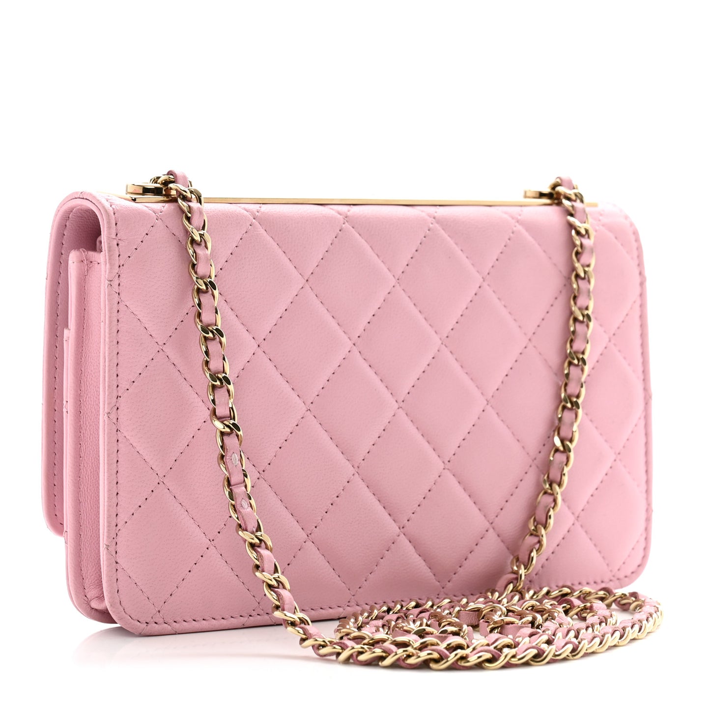 Lambskin Quilted Trendy CC Wallet On Chain WOC Pink
