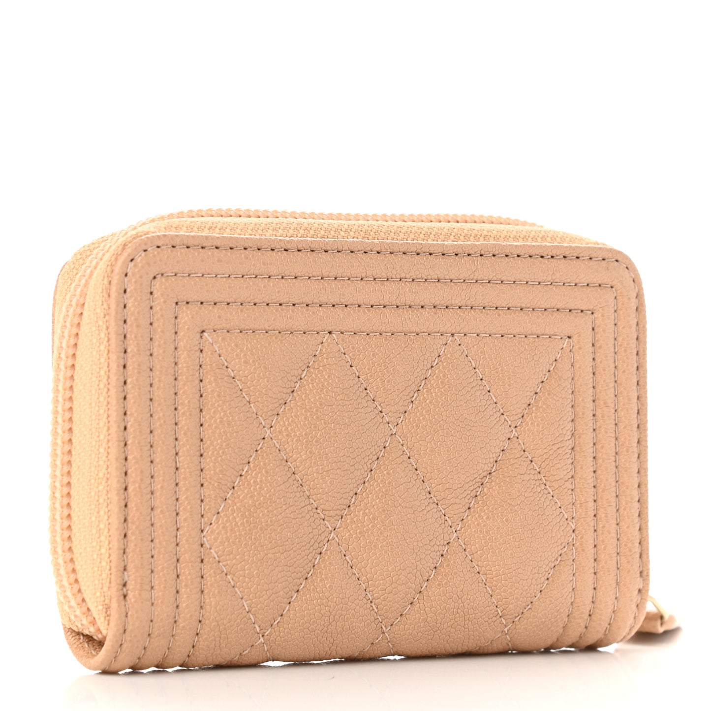 Caviar Quilted Boy Zip Around Coin Purse Wallet Beige