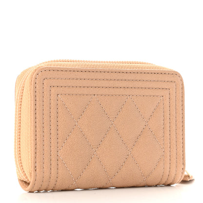 Chanel Caviar Quilted Boy Zip Around Coin Purse Wallet Beige 2 of 9