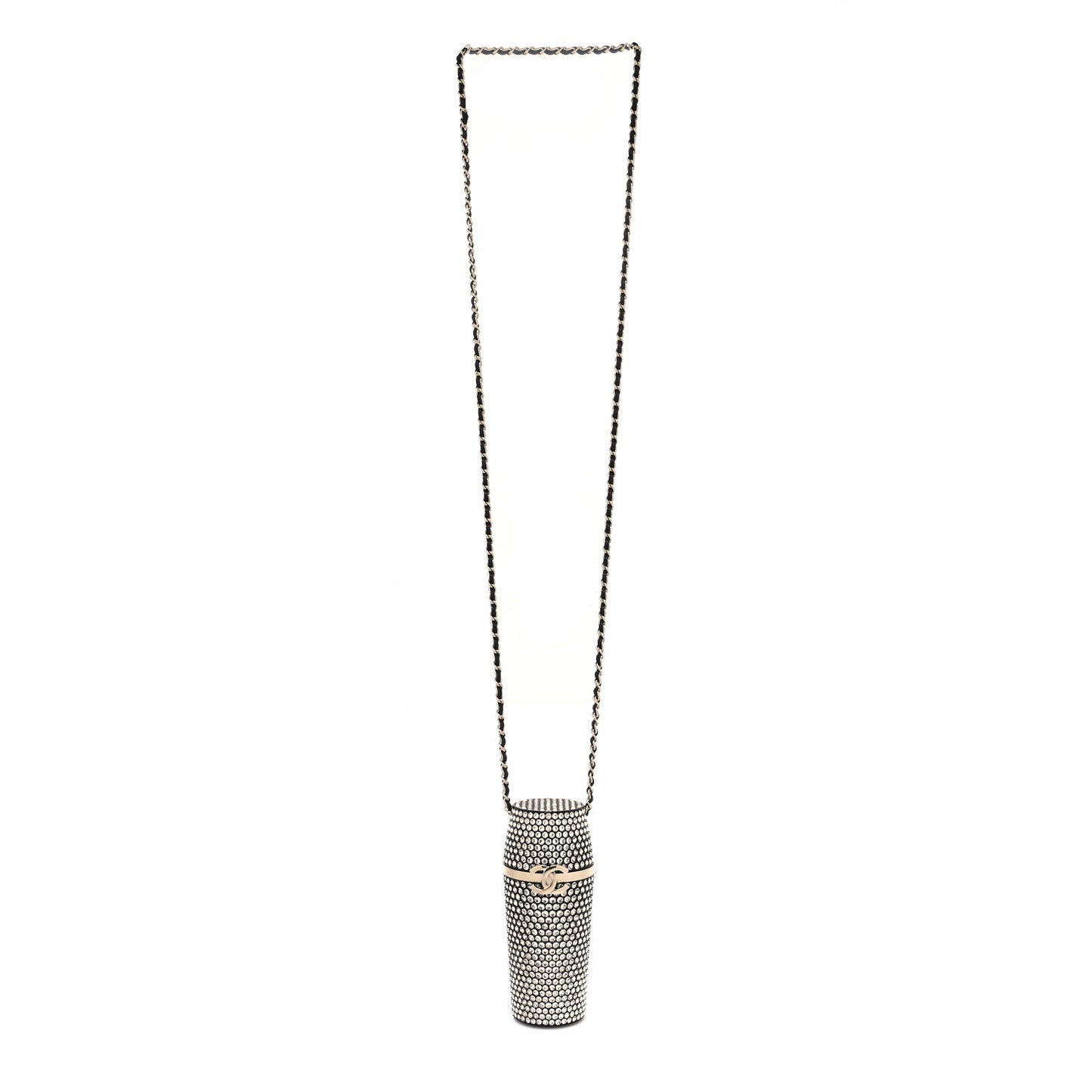 Metal Resin Lambskin Crystal Lipstick Case Long Necklace On Chain Silver Black Gold