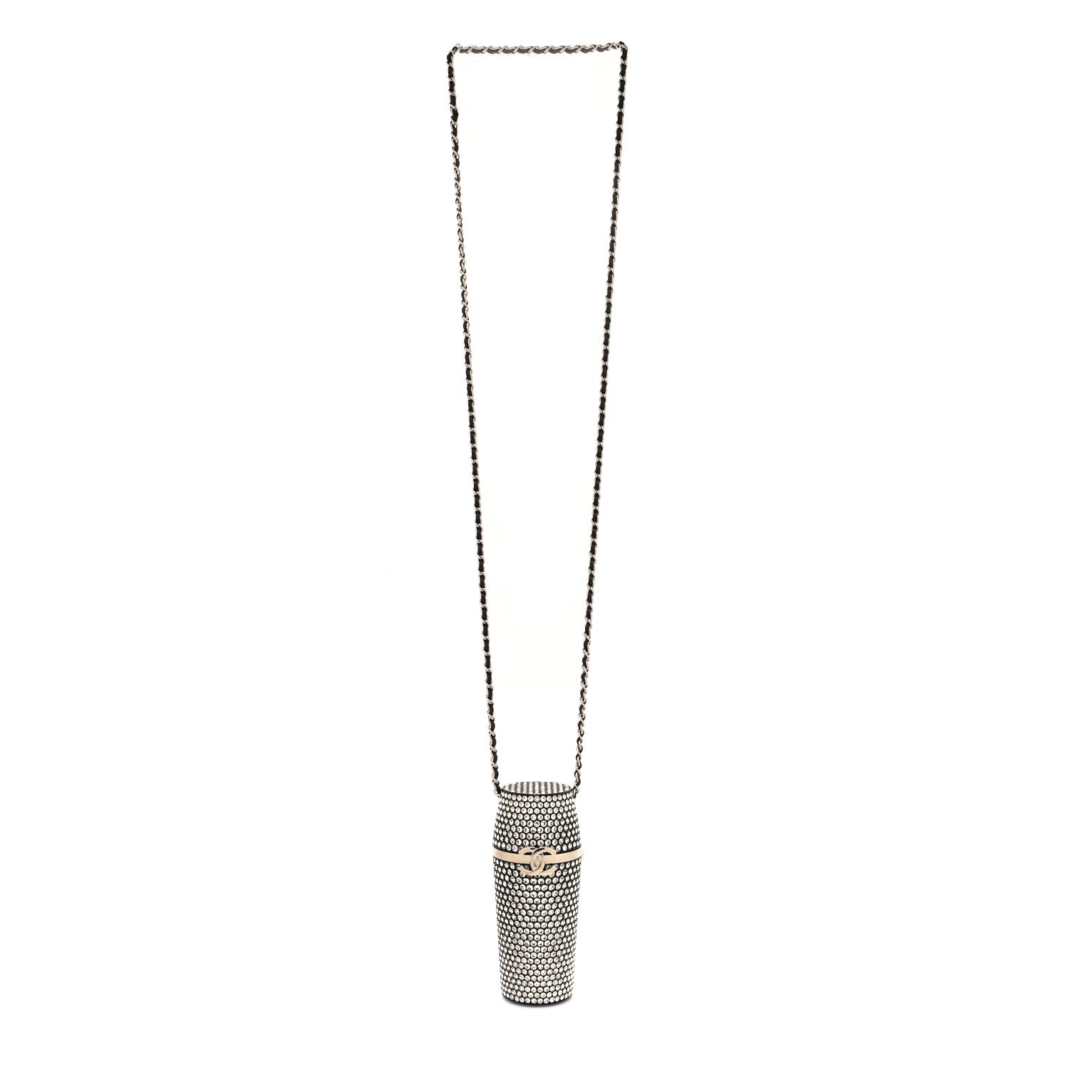 Chanel Metal Resin Lambskin Crystal Lipstick Case Long Necklace On Chain Silver Black Gold 3 of 5