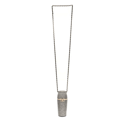 Chanel Metal Resin Lambskin Crystal Lipstick Case Long Necklace On Chain Silver Black Gold 3 of 5