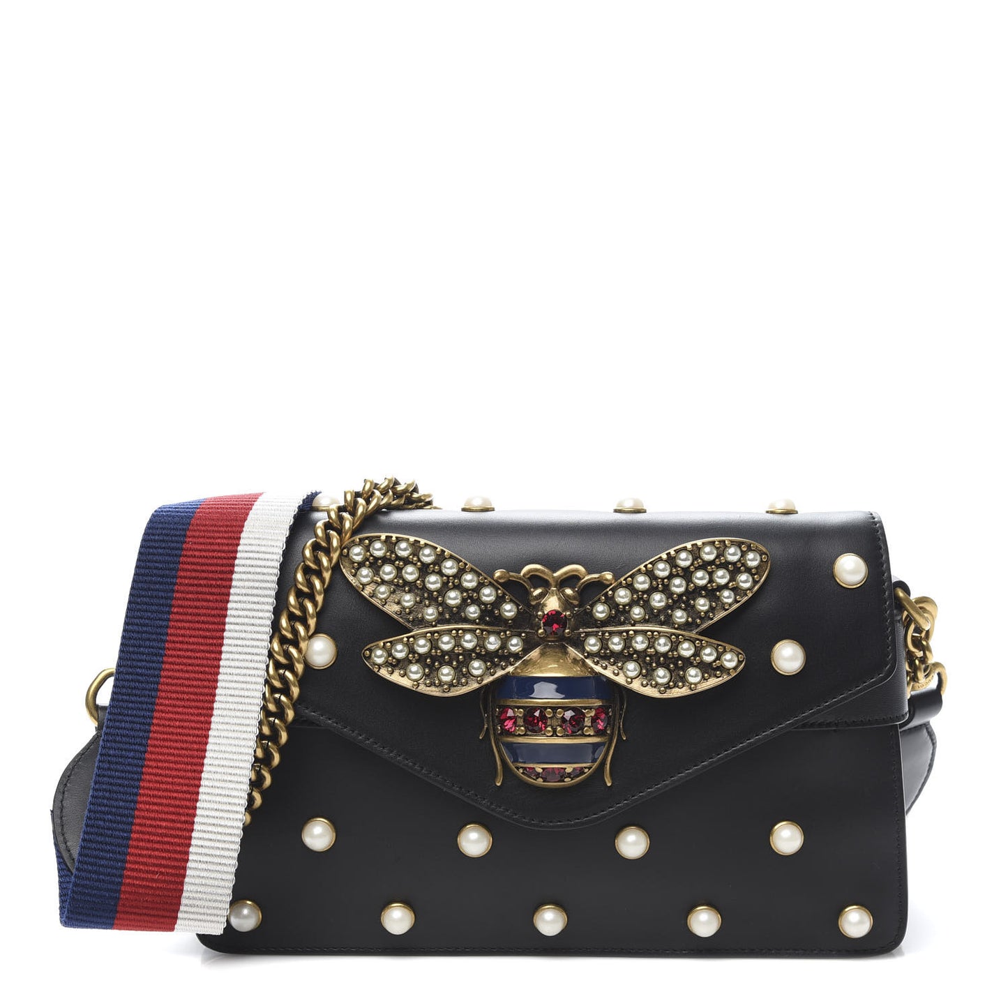 Nappa Pearl Studded Mini Queen Margaret Broadway Shoulder Bag Black