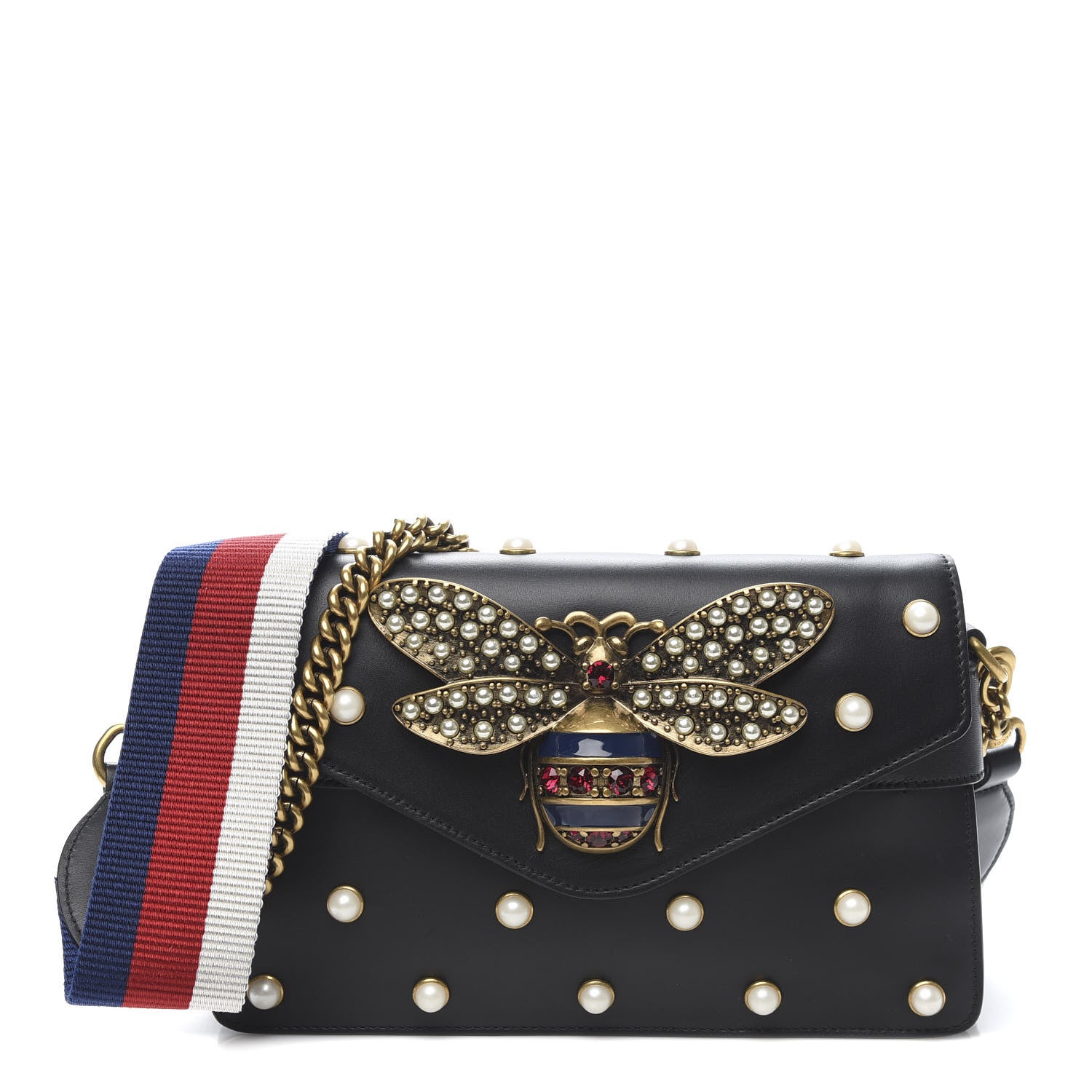 Gucci Nappa Pearl Studded Mini Queen Margaret Broadway Shoulder Bag Black 1 of 12
