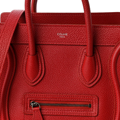 Celine Drummed Calfskin Nano Luggage Red 8 of 10