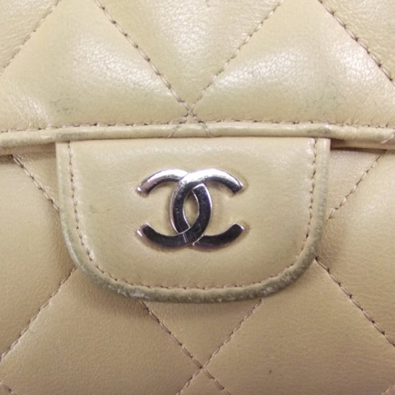 Lambskin Quilted Large Flap Wallet Beige