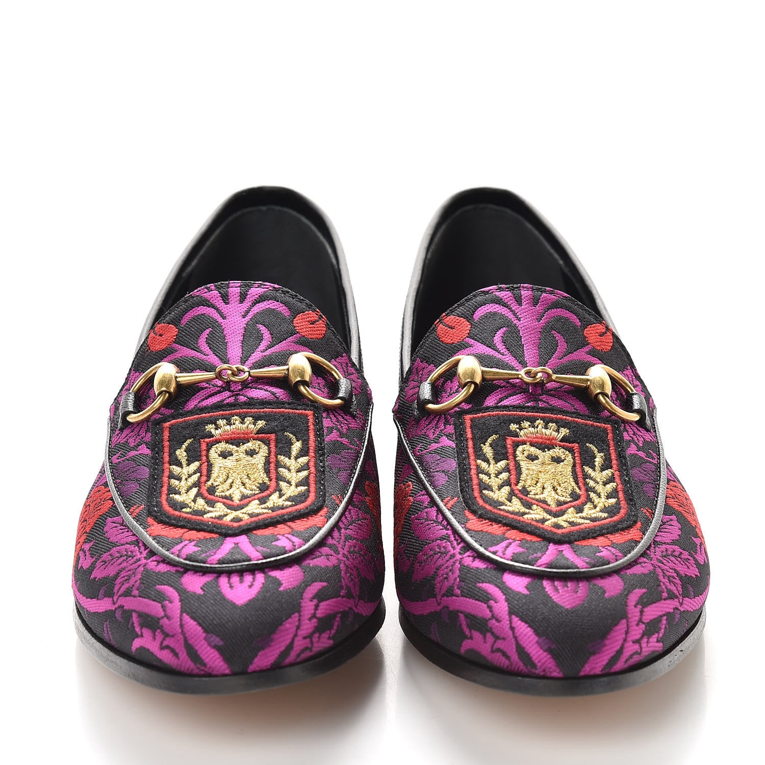 Gucci Jacquard Floral Womens Horsebit Jordaan Loafers 37 Black Begonia 3 of 10