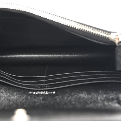 Saint Laurent Grain De Poudre Matelasse Chevron Monogram Envelope Chain Wallet Black 5 of 9