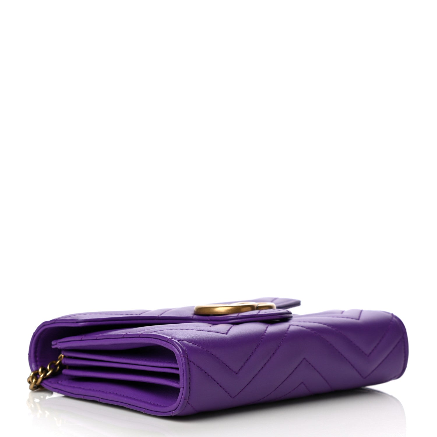 Gucci Calfskin Matelasse GG Marmont Chain Wallet Shine Purple 4 of 12