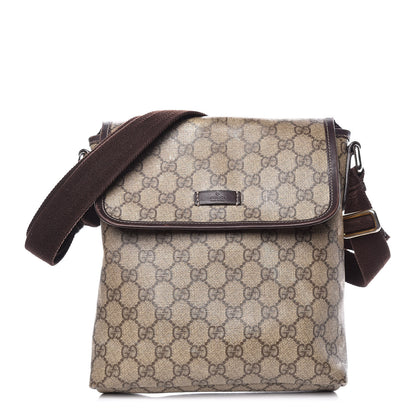 Gucci GG Supreme Monogram Selleria Calfskin Small Flap Messenger Bag Beige Ebony Cocoa Dark Chocolate 1 of 17