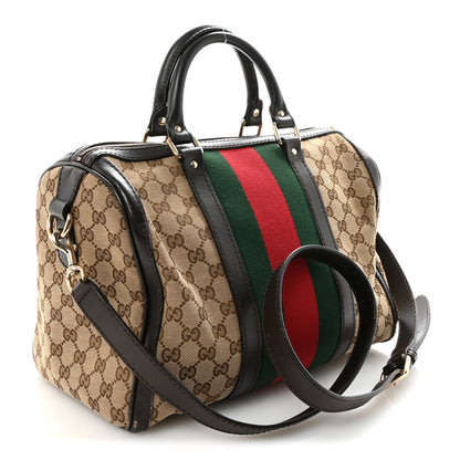 Gucci Monogram Selleria Calfskin Vintage Web Medium Boston Beige Ebony Cocoa 3 of 10