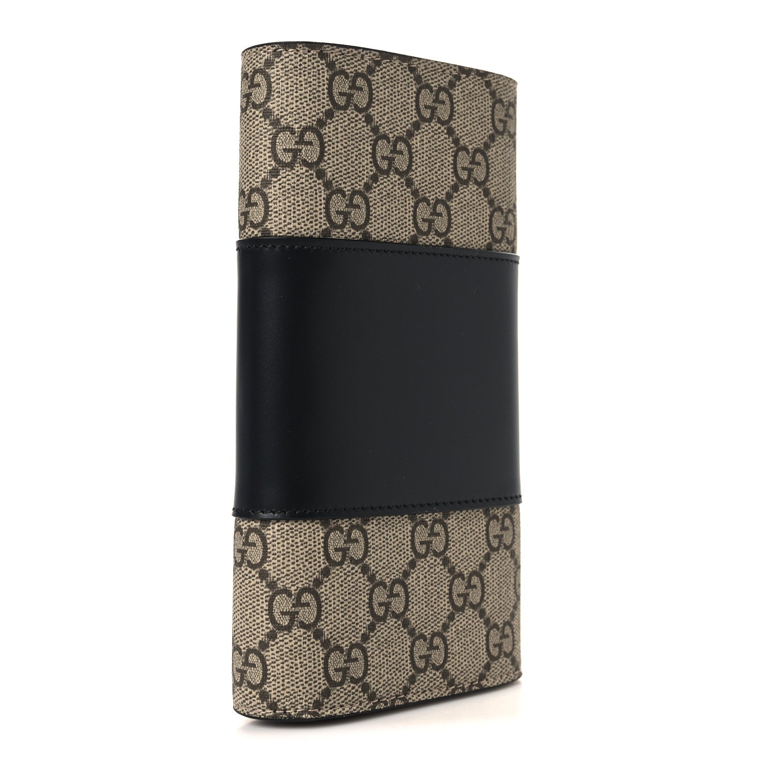 Gucci GG Supreme Monogram Selleria Calfskin Flap Wallet Beige Ebony Black 3 of 8