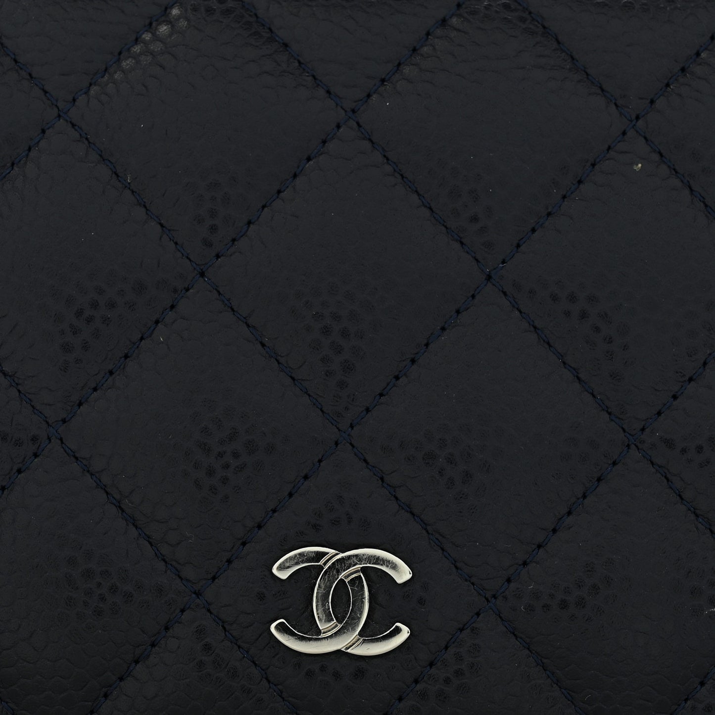 Caviar Quilted Yen Wallet Dark Blue