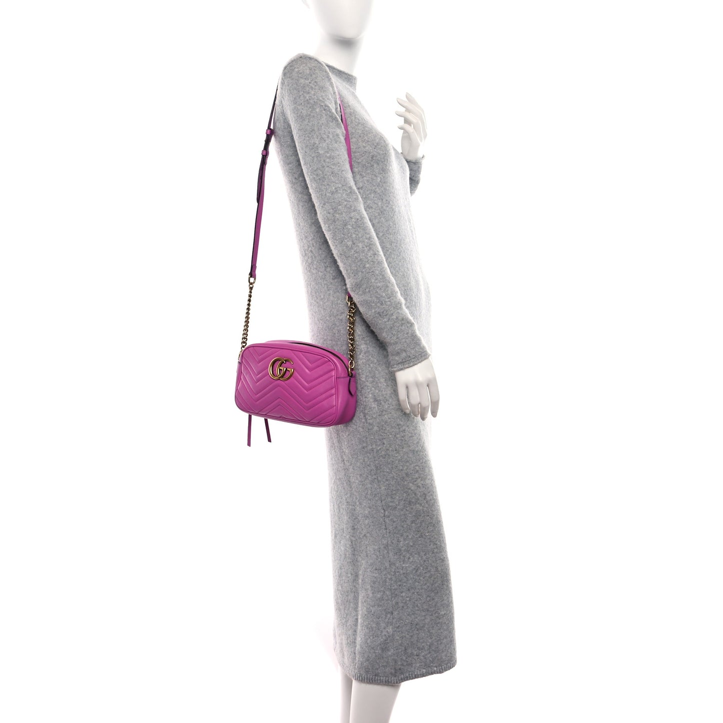 Calfskin Matelasse Small GG Marmont Chain Shoulder Bag Candy Mousse