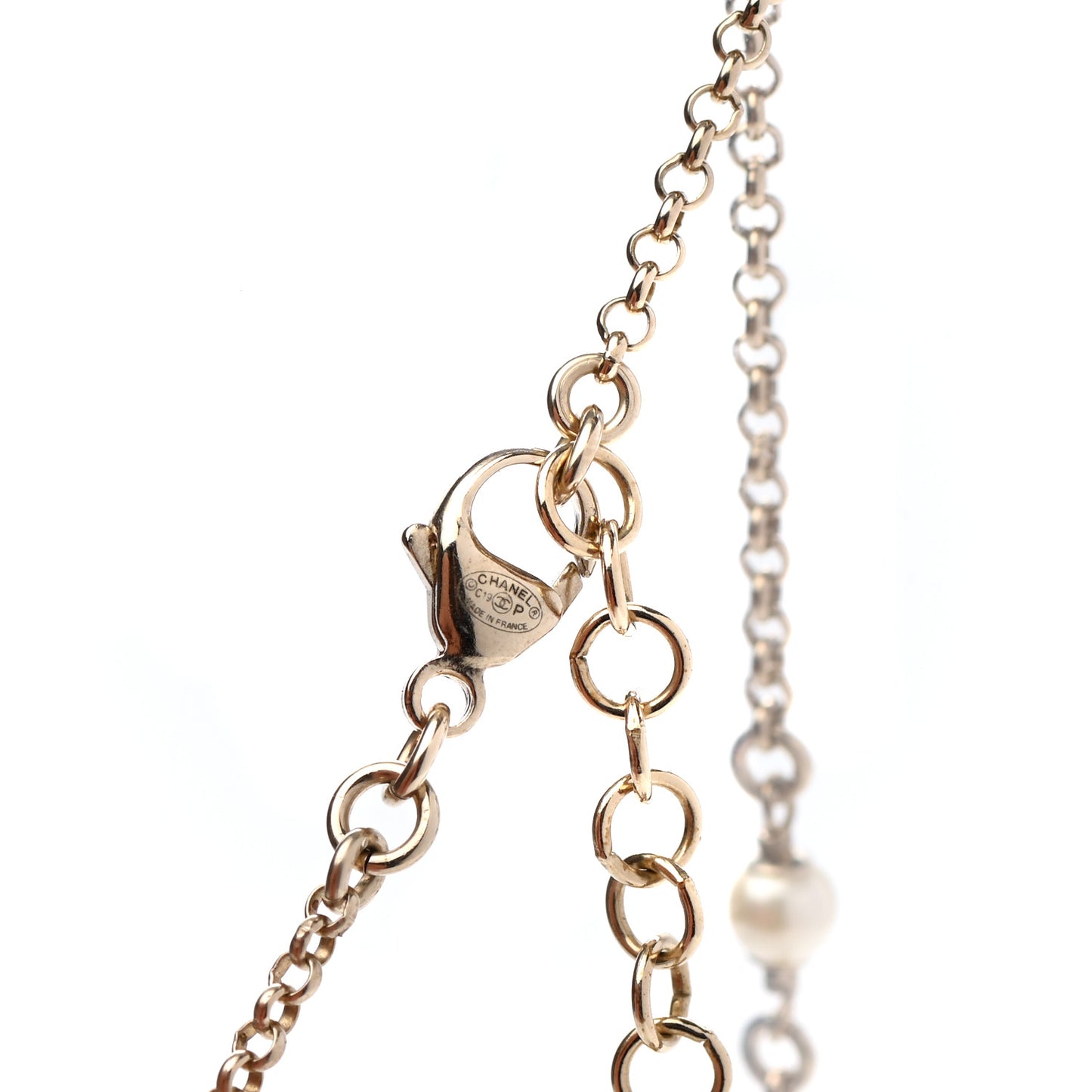 Pearl Crystal Flower CC Necklace Gold Black
