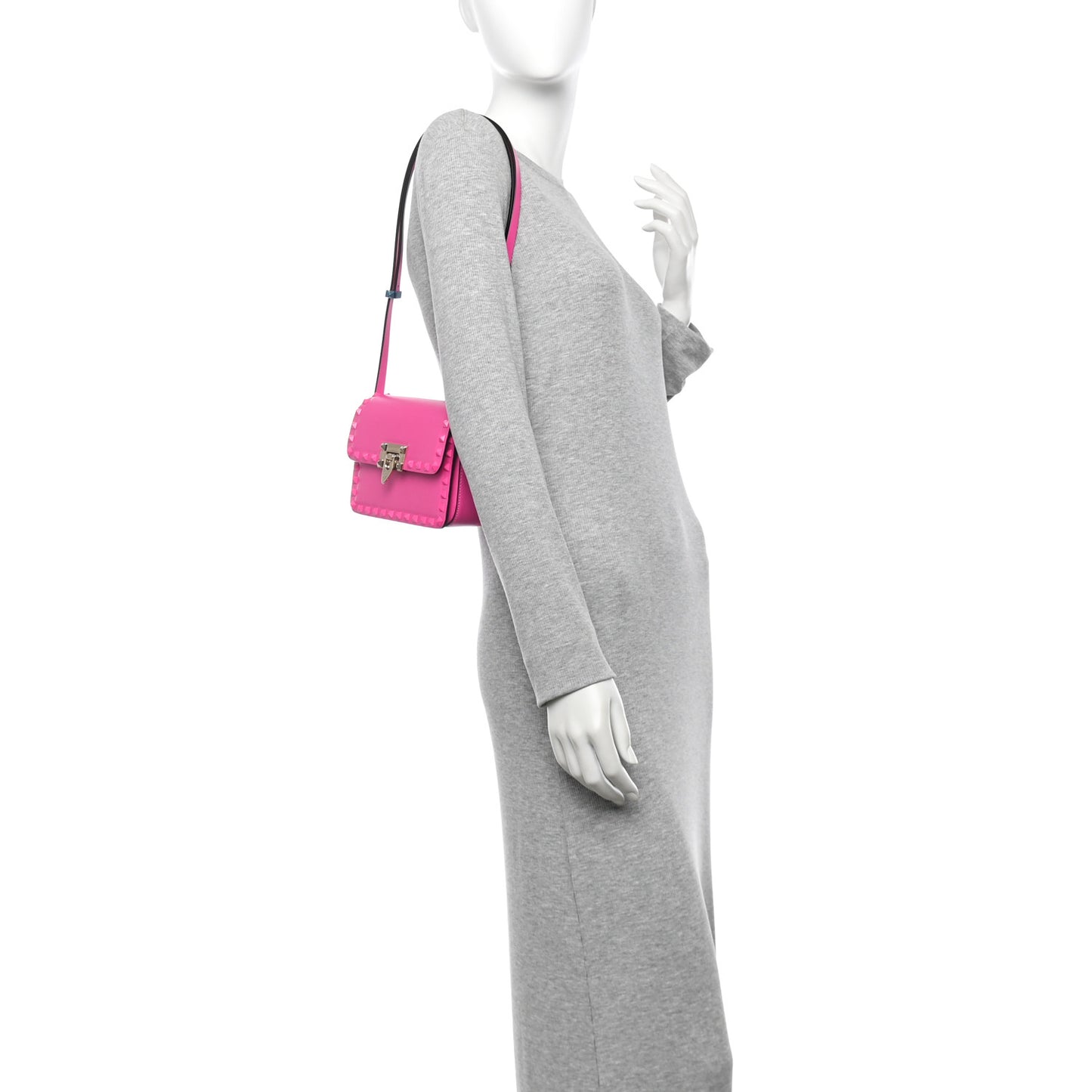 Smooth Calfskin Enamel Tonal Small Rockstud23 Shoulder Bag Pink PP