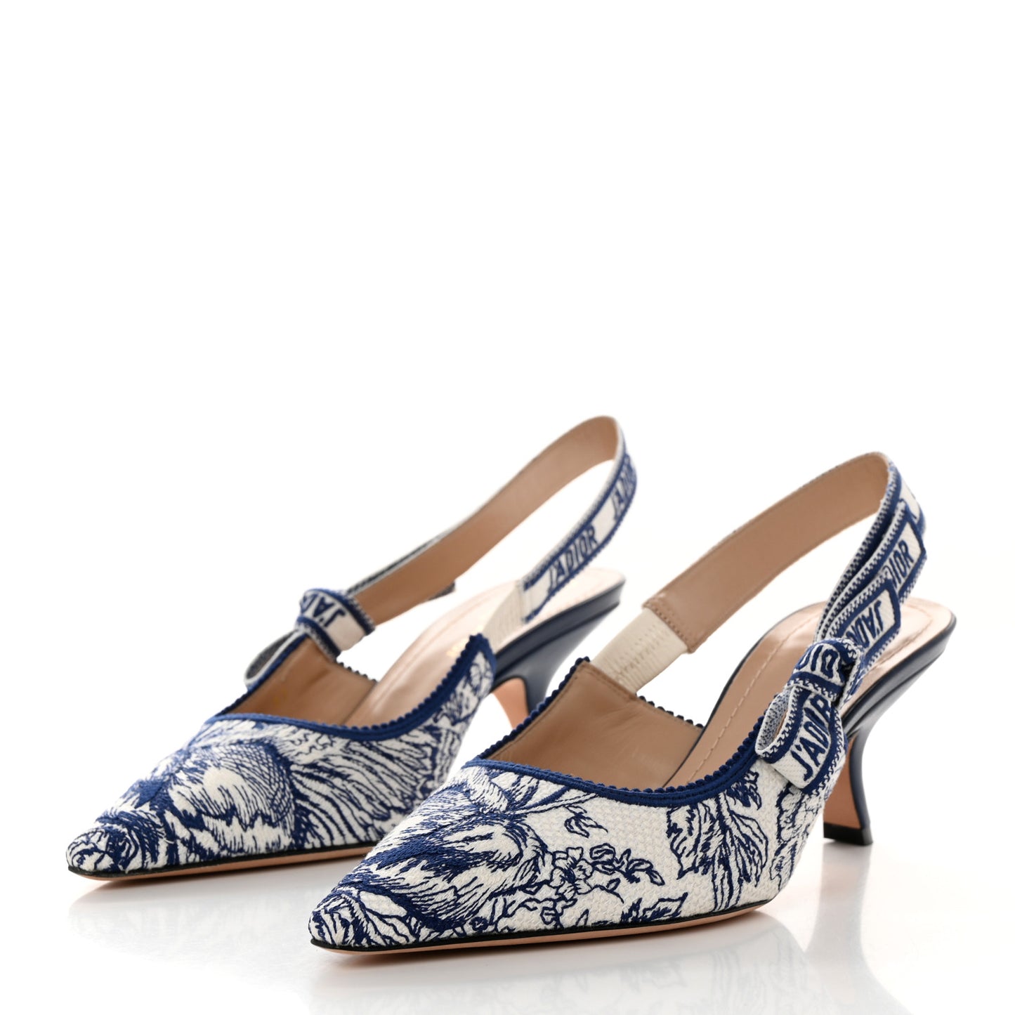Toile de Jouy Ribbon Embroidered Jardin d'Hiver J'Adior Slingback 65mm Pumps 37 White Blue