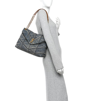 Saint Laurent Denim Quilted Medium Loulou Puffer Monogram Chain Satchel Blue Cinnamon 2 of 10