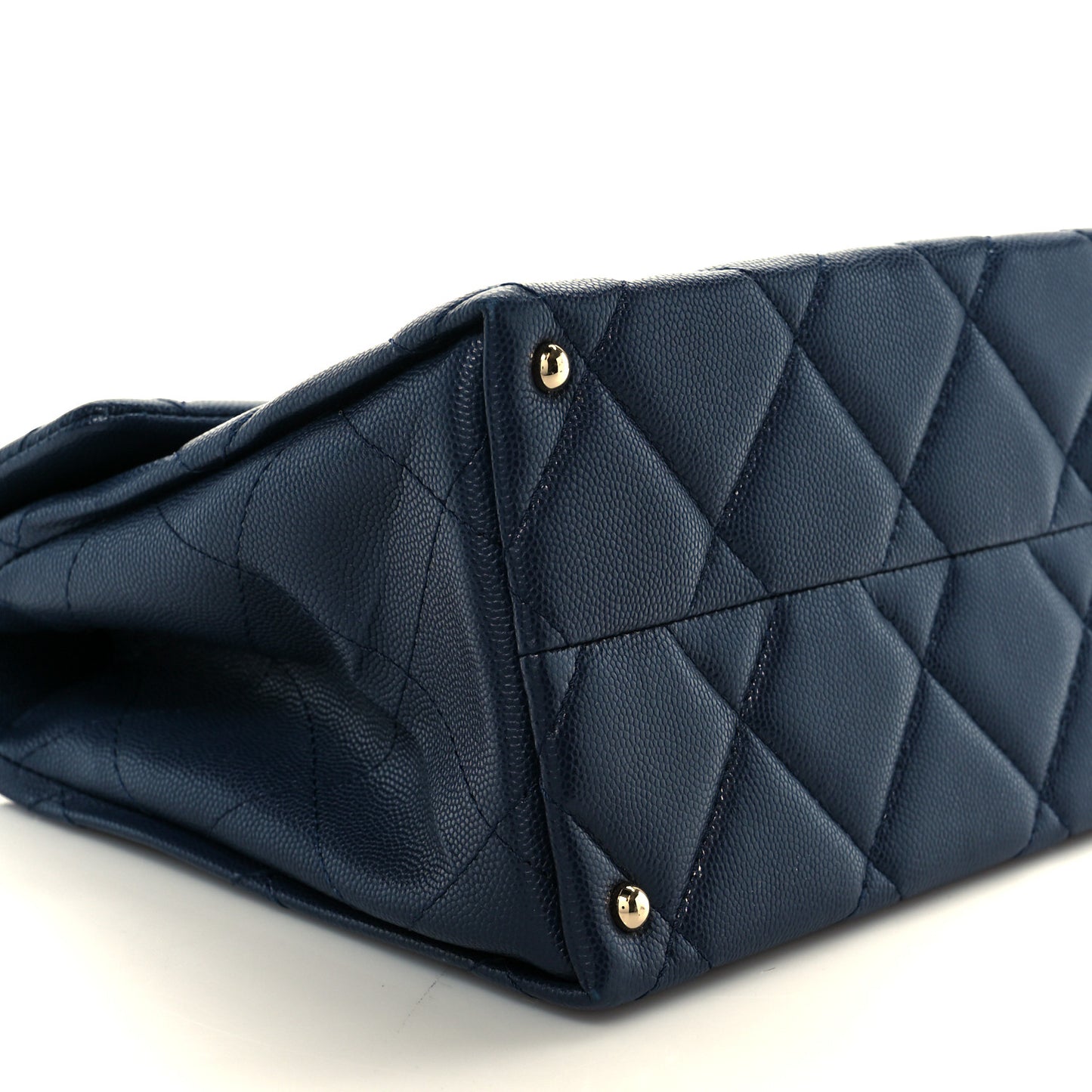 Caviar Quilted Retro Twist Top Handle Flap Navy