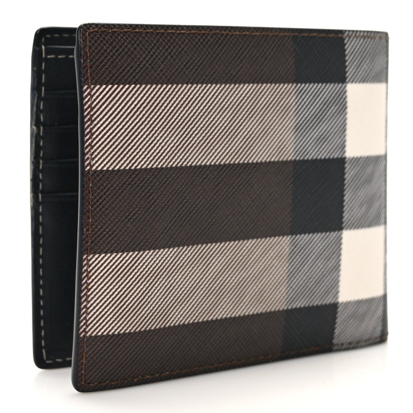 Charcoal Check Calfskin Bi-Fold Wallet Dark Birch Brown