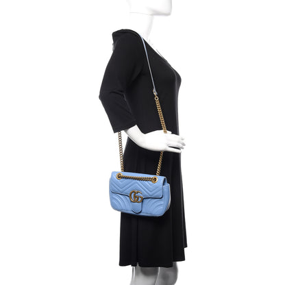 Gucci Calfskin Matelasse Mini GG Marmont Shoulder Bag Clear Sky Blue 2 of 11