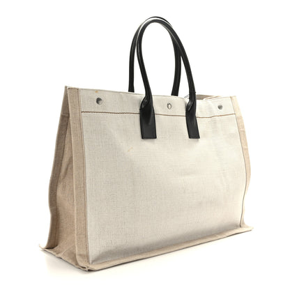 Saint Laurent Linen Calfskin Rive Gauche Tote Optic White 3 of 9