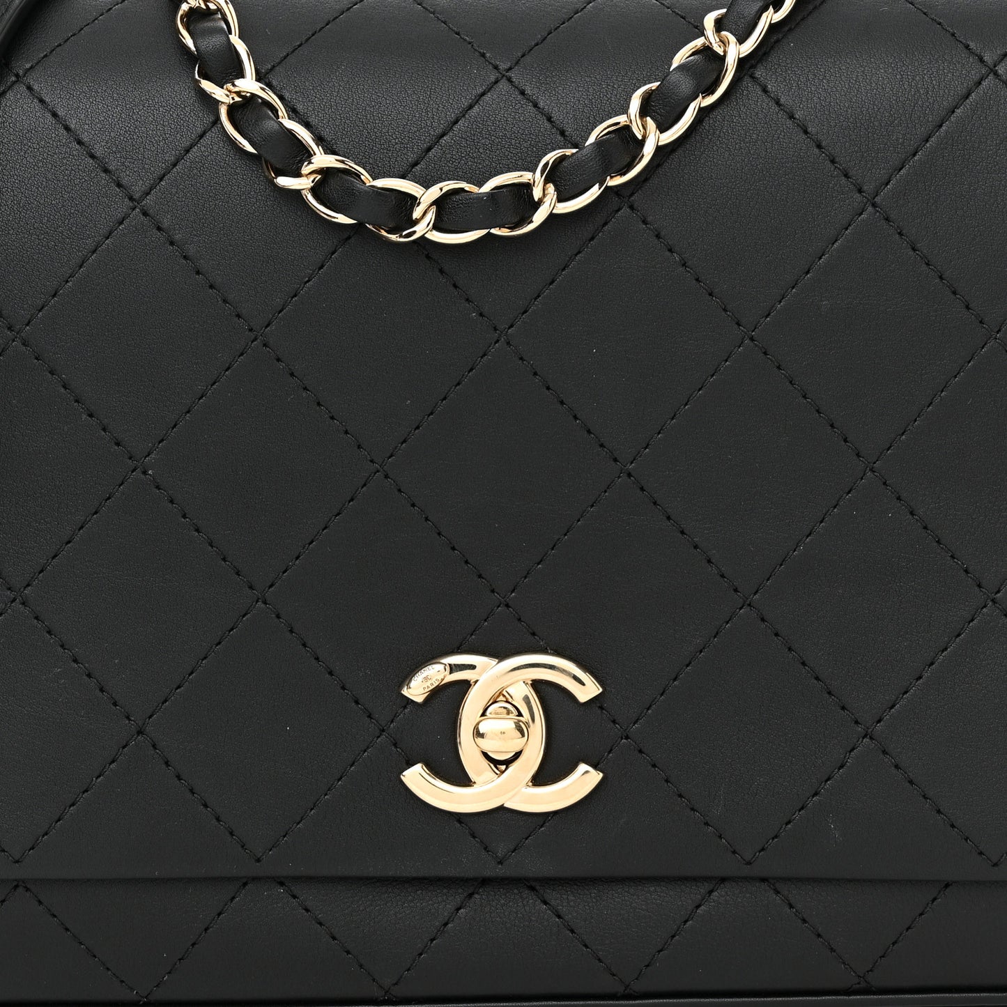 Calfskin Stitched Large Flap Black