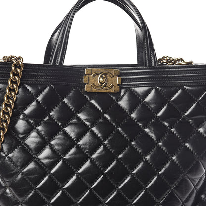 Chanel Glazed Calfskin Quilted Large Boy Tote Black 8 of 10