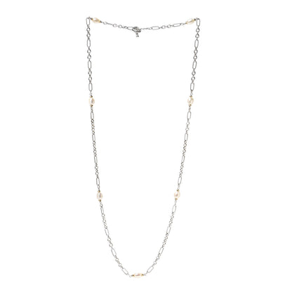 David Yurman Sterling Silver 18K Yellow Gold Baroque Pearl Long Figaro Chain Necklace 3 of 4