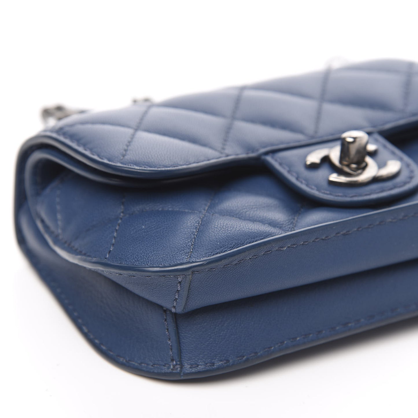 Lambskin Quilted Mini Natural CC Flap Blue