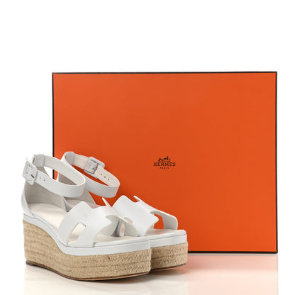 Hermes Goatskin Elda Espadrille Wedge Sandals 39 White 9 of 9