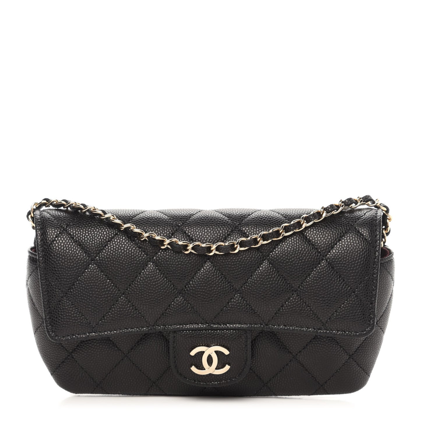 Caviar Quilted Glasses Case With Chain Black