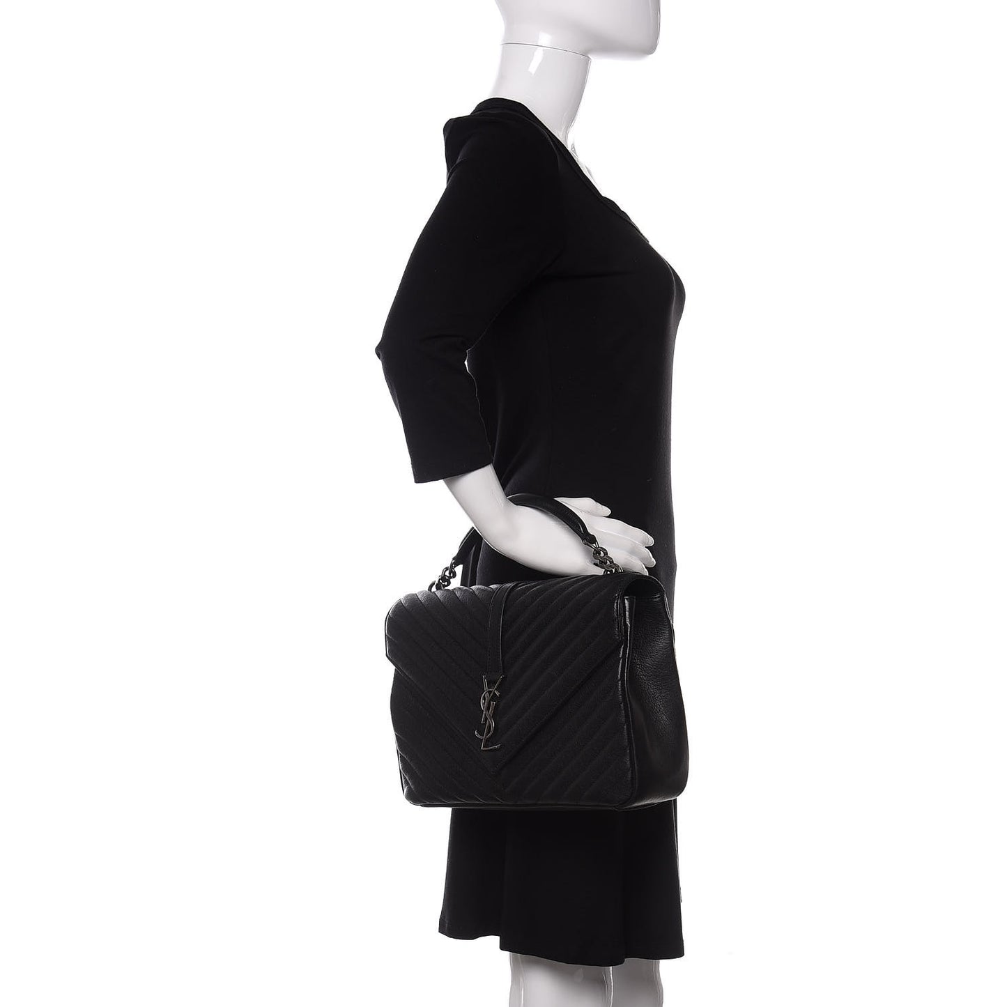 Sheepskin Matelasse Chevron Monogram Large College Satchel Black
