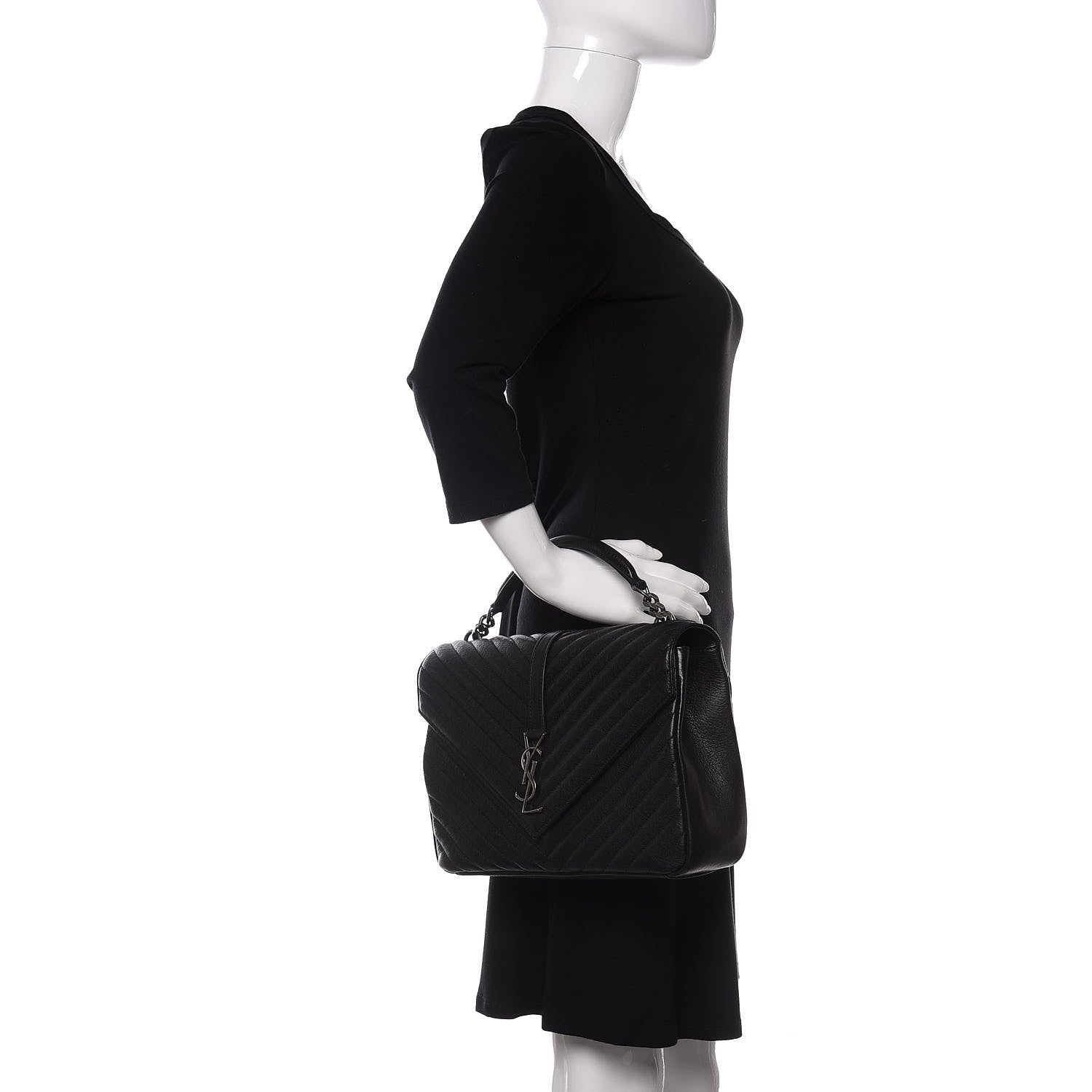 Saint Laurent Sheepskin Matelasse Chevron Monogram Large College Satchel Black 2 of 14