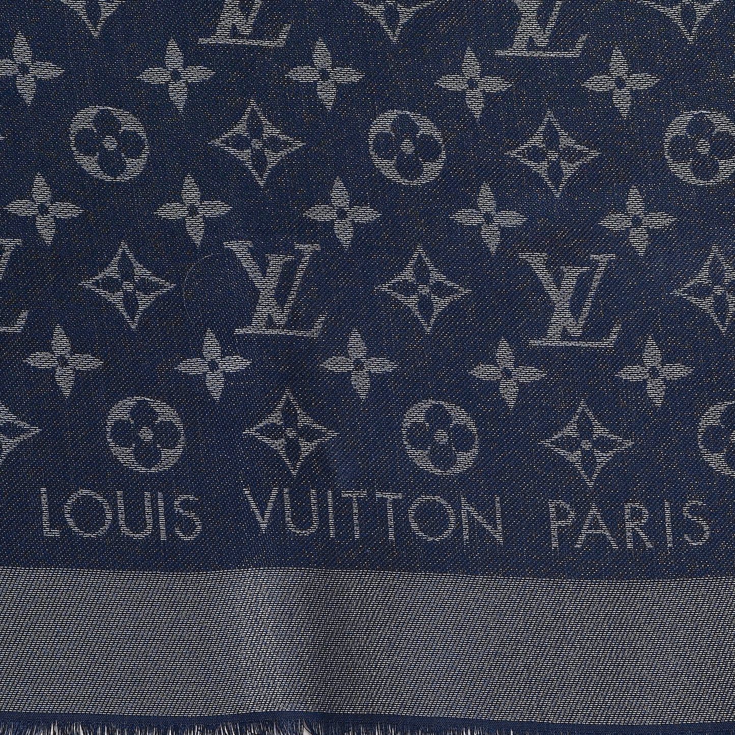 Wool Silk Monogram Shawl Blue Nuit