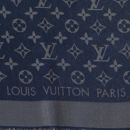 Louis Vuitton Wool Silk Monogram Shawl Blue Nuit 4 of 4