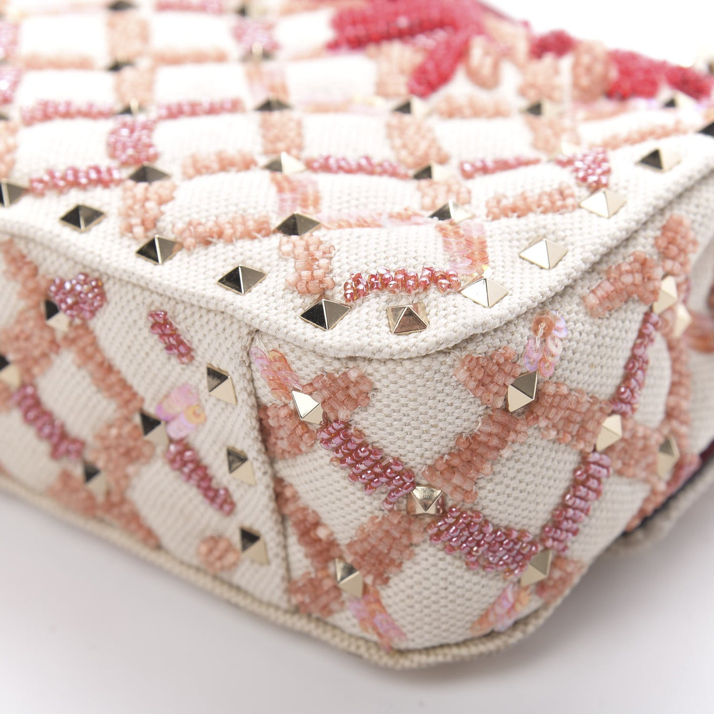 Canvas Beaded Small Rockstud Spike Shoulder Bag Multicolor